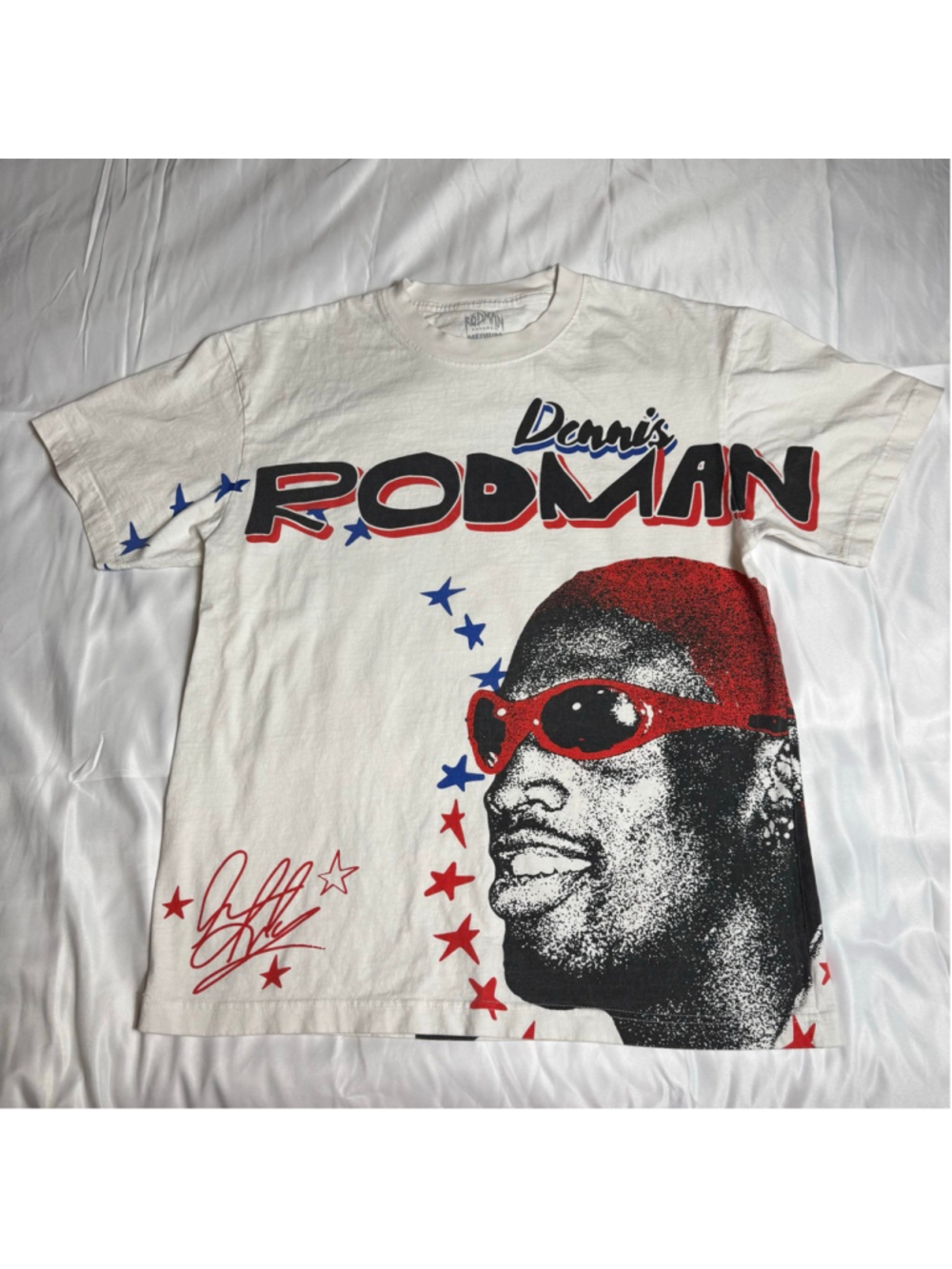 Men's Rodman Apparel White Red Dennis Rodman Short Sleeve Tee M